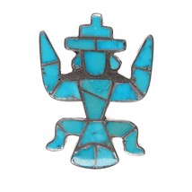 c1950 Zuni Knifewing pin silver turquoise channel inlay - $341.55