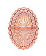 Vintage Pink Depression Cut Etched Glass Divided Oval Serving Snack Dish... - $19.77