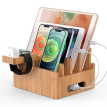 Bamboo Charging Stations For Multiple Devices, Upgrade Desk Docking Station Orga - £44.64 GBP