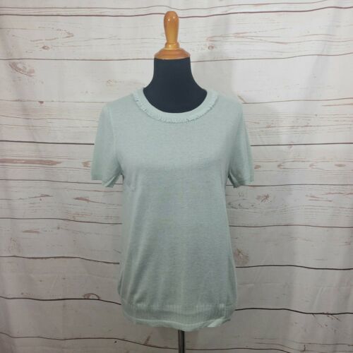 Primary image for Tory Burch Short Sleeve Desert Green Michaela Cashmere Sweater Size Large NWT