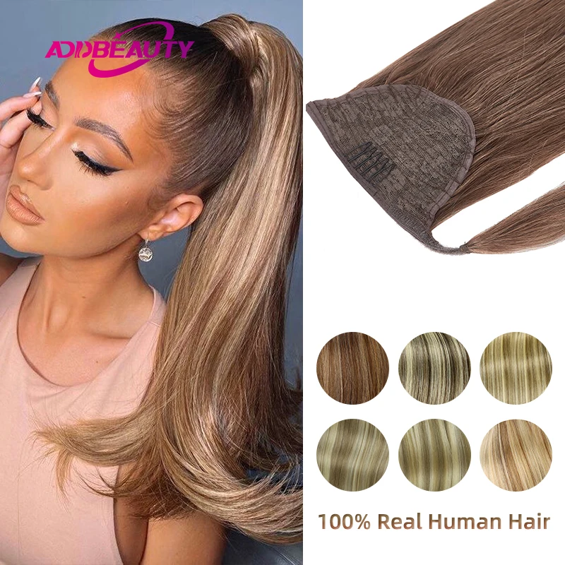 Straight Drawstring Ponytail Human Hair Brazilian Human Hair Extension Clip in - £30.61 GBP+