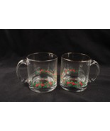 4 Christmas Coffee Mugs Holly Berry Ribbon Pattern Libbey 12oz Made in USA - £18.66 GBP