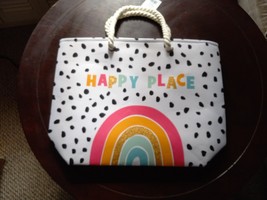 NEW Rainbow Happy Place Polka Dot Boho Beach Tote Travel Shopping Bag Glitter - £14.95 GBP