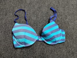 Flirtitude Bra Women 34B Blue Striped Underwired FavePush Up - $9.24