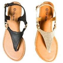 Top Moda Break-10 Womens T-Strap Buckle Metallic O-Ring Thong Flats Sandals - $21.98