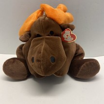 TY Pillow Pal Plush Original Brown Moose Antlers 13.5 in Stuffed Animal Tag 1998 - £12.74 GBP