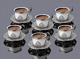 Espresso Coffee Cups with Saucers Set of 6, Porcelain Turkish Arabic Greek Coffe - £47.92 GBP