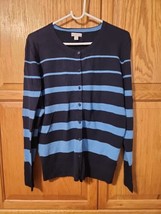 Merona Navy Blue Stripe Size Lg Cardigan Sweater Women’s - £5.47 GBP