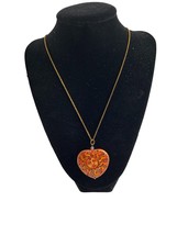 Tajan Co Heart Shaped Painted Stone Pendant Sun Necklace Rhinestones Celestial - £15.03 GBP