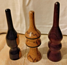 Lot Of 3 Vintage Handcrafted Wooden Spindles Olive Wood Teak Cherry Collectibles - £22.06 GBP