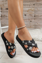 Black Colorblock Plaid Canvas Cross Strap Slippers - $11.94