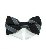 Formal Wear Black and Silver Stripe Bow Tie with Hook &amp; Loop Wraps - 2 S... - €8,80 EUR