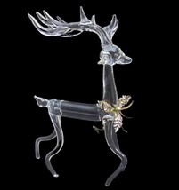 Vintage Silvestri Art Glass Christmas Reindeer Figurine With Ribbon 8” Large - £11.87 GBP