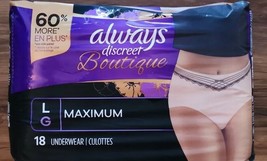 Always Discreet Boutique ~ Size Large ~ Women Incontinence Underwear ~ 18 Count - £23.82 GBP