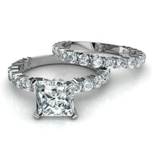 Princess Diamond Engagement Ring Wedding Band Bridal Set 14K White Gold Finish - £73.48 GBP