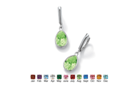 PEAR CUT SIMULATED BIRTHSTONE DROP EARRINGS STERLING SILVER AUGUST PERIDOT - £78.62 GBP