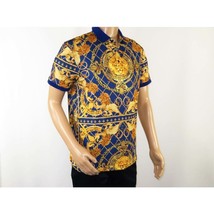 Mens PLATINI Sports Polo Shirt With Rhine Stones Lion Medallion DPP8247 Navy image 2