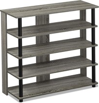 French Oak Grey/Black 5 Tier Turn-N-Tube Shoe Rack By Furinno. - $43.93