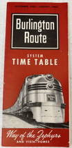 Burlington Route System Timetable Vintage Train Schedule Nov 1961 - Jan ... - $21.56