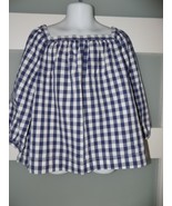 Crewcuts J. Crew Blue/White Gingham Square Neck LS Blouse Top Size 8 Girl&#39;s - $327.06 MXN