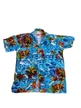 Men&#39;s Caribbean Aloha Shirt, Carribean Designs Size L Blue with Palms Water - £7.52 GBP