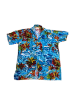 Men&#39;s Caribbean Aloha Shirt, Carribean Designs Size L Blue with Palms Water - £7.37 GBP