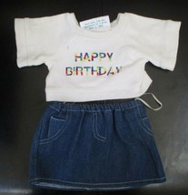 Vintage Animal Works Bear Clothes Happy Birthday Shirt With Denim Skirt Fits 16&quot; - £6.68 GBP