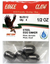 Eagle Claw Steel Egg Sinker, Fish Weight, Non-Lead, 1/2 Oz., Pack of 4 - $3.95
