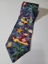 Tabasco Starfish Shells Beach Palm Trees Vacation Men&#39;s Silk Tie Blue - £9.47 GBP