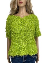 Michael Simon Vtg Green Shaggy Loop Novelty Knit Sweater Y2K Maximalist L - $19.80