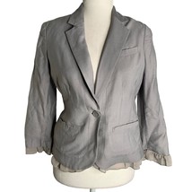 Lauren Conrad Chiffon Trim Blazer Jacket 2 Grey Button Notch Collar Unlined - $27.84
