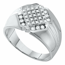 10kt White Gold Mens Round Diamond Diagonal Square Cluster Ring 1/2 Cttw - £508.95 GBP