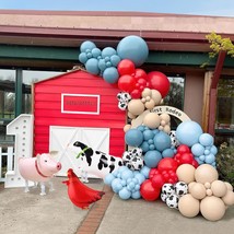 Cow Balloon Garland Arch Kit Western Cowboy Blue Red Farm Animal Print Balloons  - £31.96 GBP
