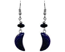 Crescent Moon Gemstone Earrings Healing Crystal Dangles - Womens Fashion Handmad - $17.81