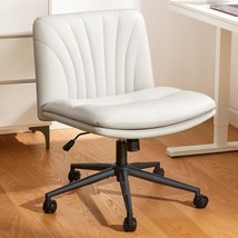 Marsail Armless-Office Desk Chair With Wheels: Pu Leather Cross, Light Beige - £120.09 GBP