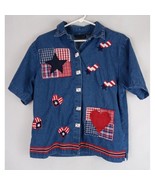 New Direction Embroidered Patchwork Patriotic Shirt W/ USA Flag Buttons ... - $20.71 CAD