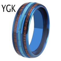 Classic Men's Wedding Rings 8mm Blue Tungsten Carbide Ring Koa Wood With Turquoi - £30.94 GBP