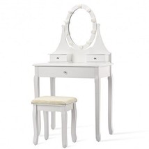 3 Drawers Lighted Mirror Vanity Dressing Table Stool Set-Black - £214.38 GBP