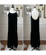 Vintage 80s 90s Eileen West Dark Green Velvet Drop Waist Dress 10 - €39,68 EUR