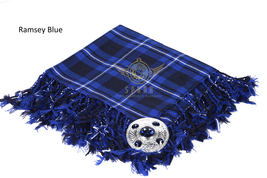 Handmade Scottish Traditional Ramsey Blue - Tartan Kilt FLY PLAID &amp; Brooch   - £39.28 GBP