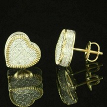 2Ct Round Cut Diamond Unique Women&#39;s Heart Shape Earrings 14K Yellow Gold Finish - £84.14 GBP