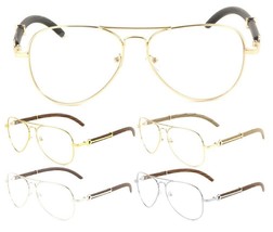 Maverick Aviator Eyeglasses Clear Lens Sunglasses Metal Wood Frame Square Retro - £7.88 GBP