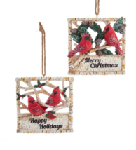 Kurt Adler Set Of 2 Resin 3.63&quot; Birch Berry Cardinals Frame Christmas Ornaments - £16.69 GBP