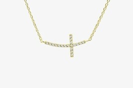 1/3CT Sideways Curved Moissanite Cross Pendant Necklace in 14K Yellow Gold over - £100.47 GBP