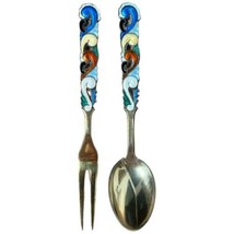 Gilt Sterling Silver Enamel Hors d&#39;Oeuvres Fork &amp; Spoon Oystein Balle Norway - £35.91 GBP