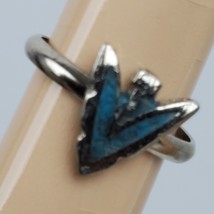 Vintage Turquoise Inlayed Sterling Silver 4.25 Inch Ring Unmarked V Shape - $16.83