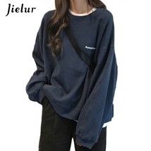Jielur New  Letter Hoody Fashion Korean Thin Chic Women&#39;s Sweatshirts Cool Navy  - £53.27 GBP