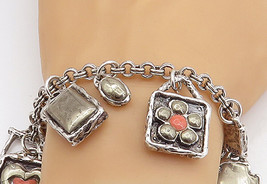 PEYOTE BIRD 925 Silver - Vintage Rhodochrosite Floral Charm Bracelet - BT1795 - £231.24 GBP