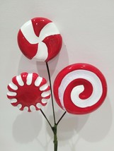 (2) Christmas Pick Candy Cane Peppermint Lollipop Red White Wreath Ornaments - £11.67 GBP