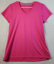 BCG T Shirt Top Womens Medium Pink Knit 100% Polyester Short Sleeve V Neck Logo - £11.70 GBP
